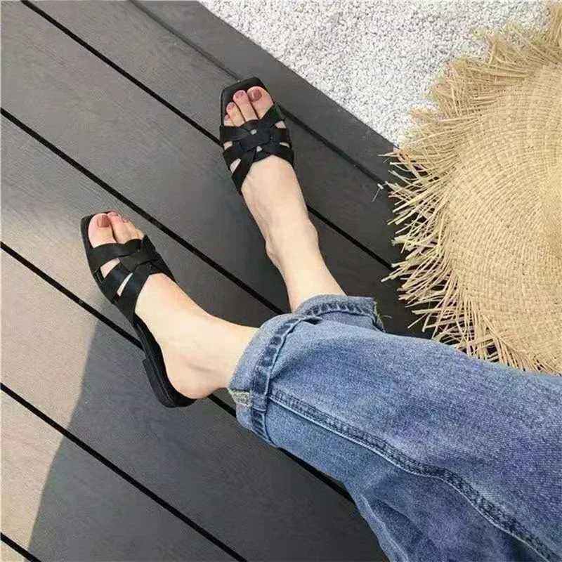 2025 Summer Slides Open Toe Flat Casual Shoes Leisure Sandal Fem Beach Flip Flops Big Size 43 Women Slippers Y250306