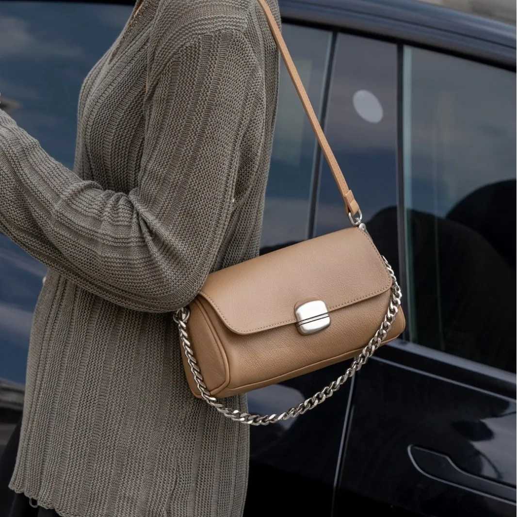 Supple Genuine Leather Wens Barrel Crossbody Bag - Cmuter-Friendly Small Chain Strap Shoder Bag for ryday Chic Y250305