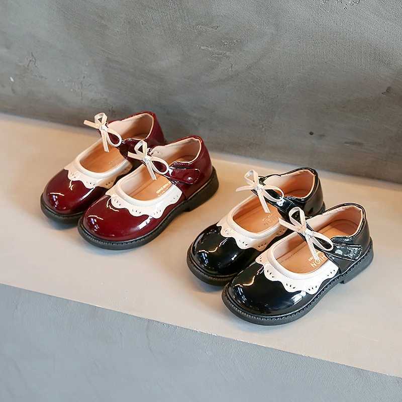 Children Mary Janes Red Black Ruffles Bowknot Patent Leather Kids Princess Shoes 21-30 Round Toe Spring Fashion Girls Flat ShoeT250306