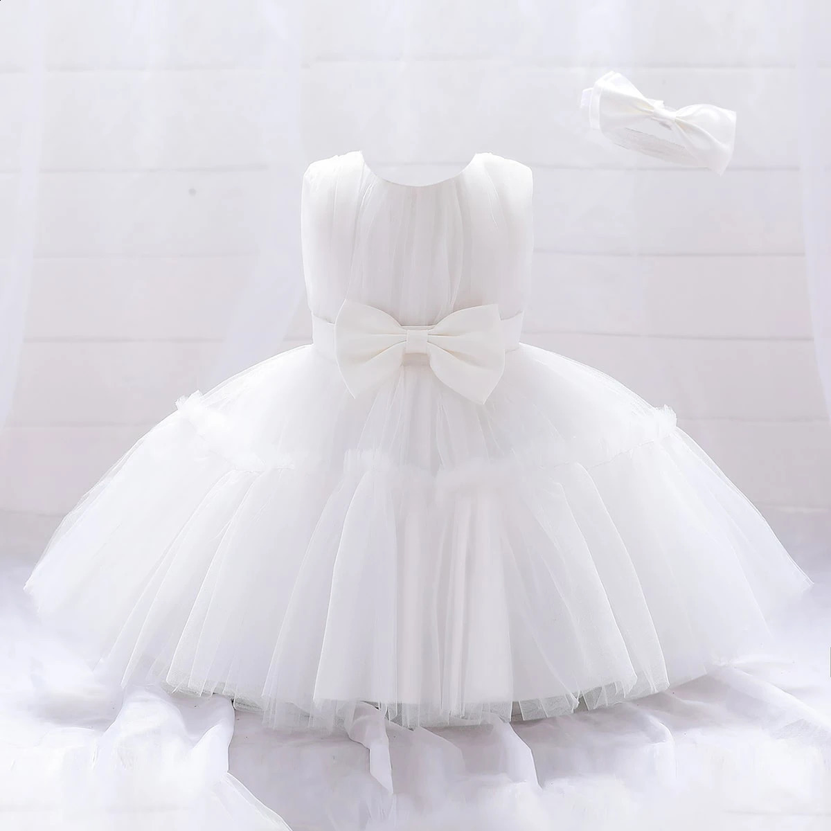 Infant Baby 1st Birthday Baptism Dresses For Girls Kids Elegant Wedding Party Princess Dress Tulle Toddler Girl Summer Clothes 250305