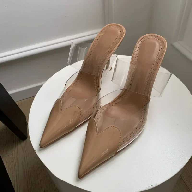 Baotou Shallow Mouth High H Wens 2024 New Pointed Thin High H Baotou Slippers Love Half Slippers Y250306