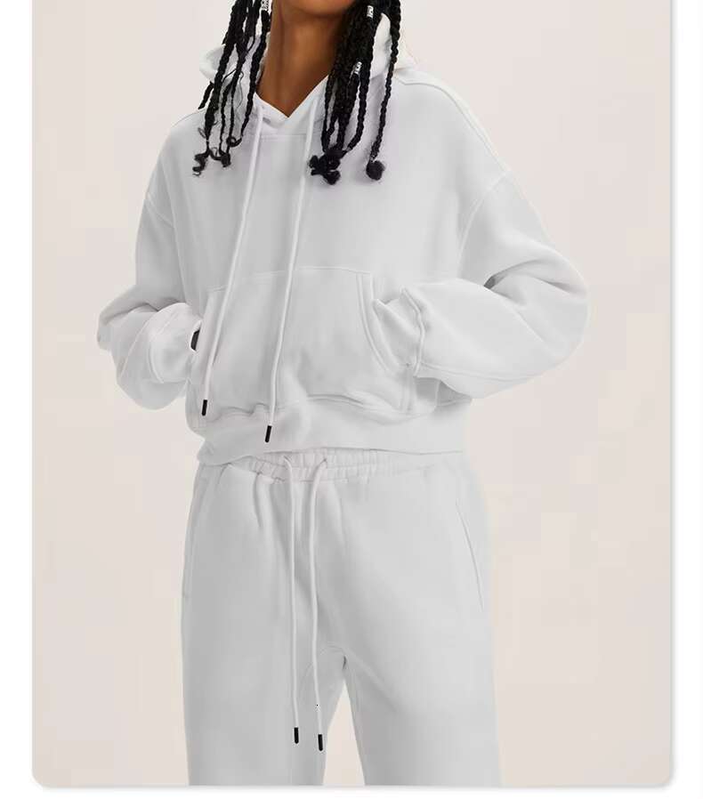 Outdoor Crop Top Women's Multi-Color Solid Color Blank Hoodie Set