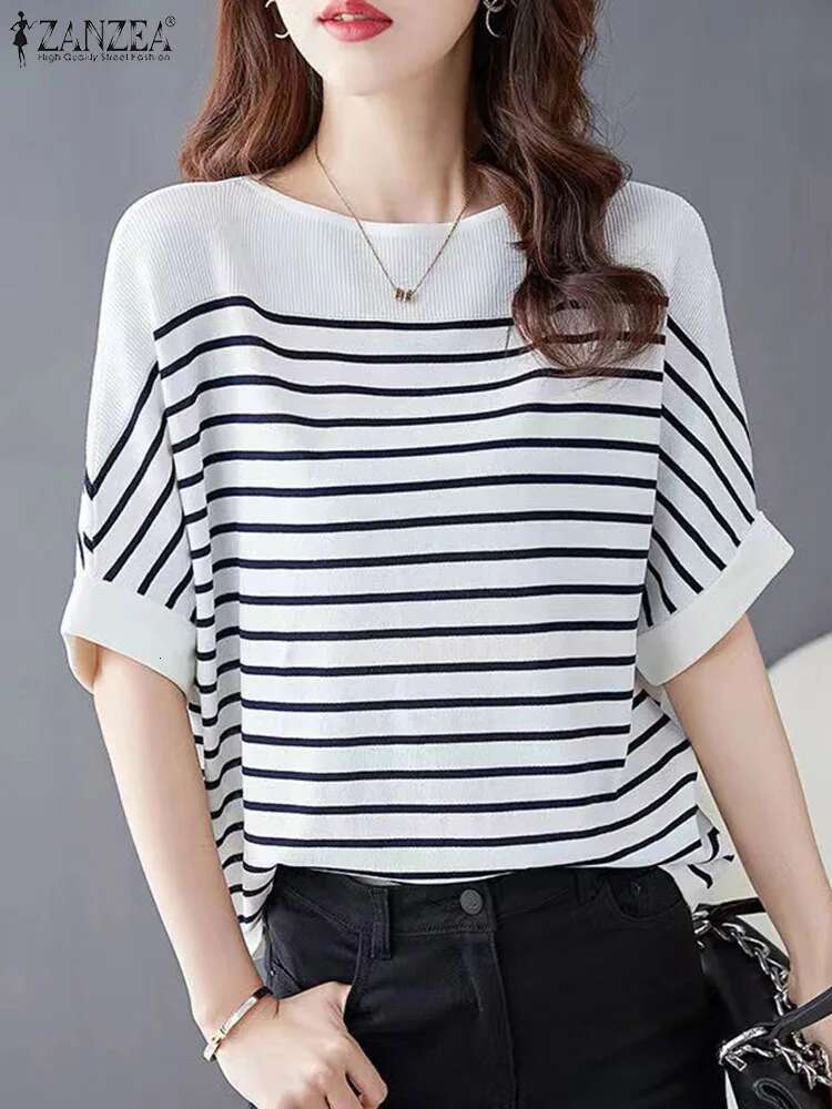 Women Summer Shirt 2024 ZANZEA Elegant Half Sleeve Striped Blouse Fashion OL Work Tops Female Casual Loose Party Blusas Chemise