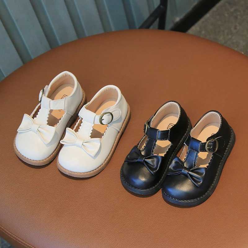 Girls Mary Janes Ruffles Bowknot Lovely Beautiful Kids Leather Shoes Four Colors 21-30 Toddler Black Beige Fashion Kids ShoeT250306
