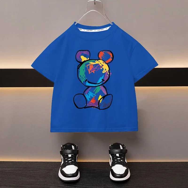 Boys Cotton T-shirt Cartoon Graffiti Bear Printed Girls Tees Summer Short Sleeve Children Tops High Quality Casual Kids ClothesT250306