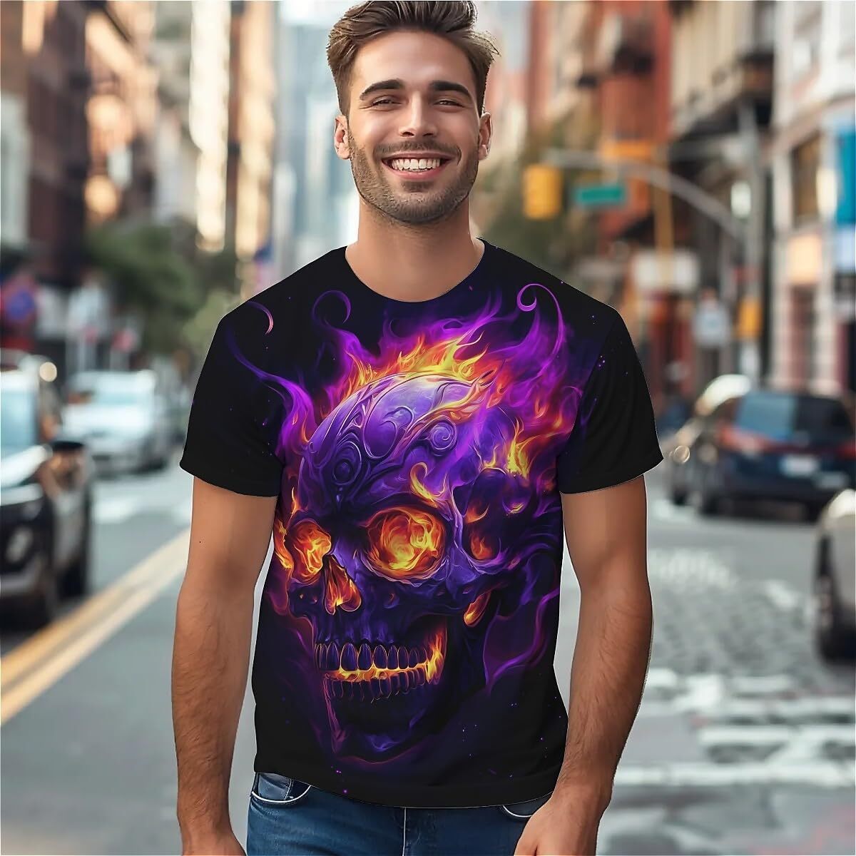 Mens T shirt American Flag Skulll 3D Print Cool T Shirts Graphic Casual Summer Short Sleeve Novelty T-Shirt for Men Women tee Casual tops summer cloth