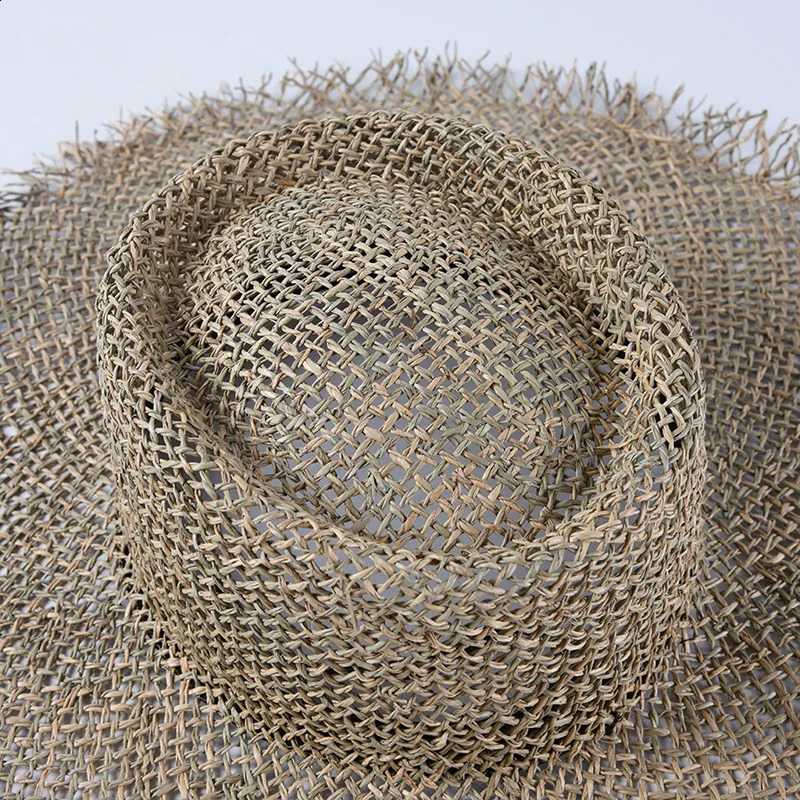 USPOP women handmade sun hats breathable natural seaweed straw hats casual summer wide brim beach hat Jazz straw hat 250303