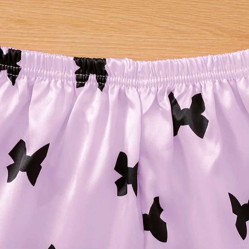 Children Girls Button-Down Silk Pajamas Sets with Short Sleeve Nightwear 2PCS Lounge Sets 6-12 Years M250306