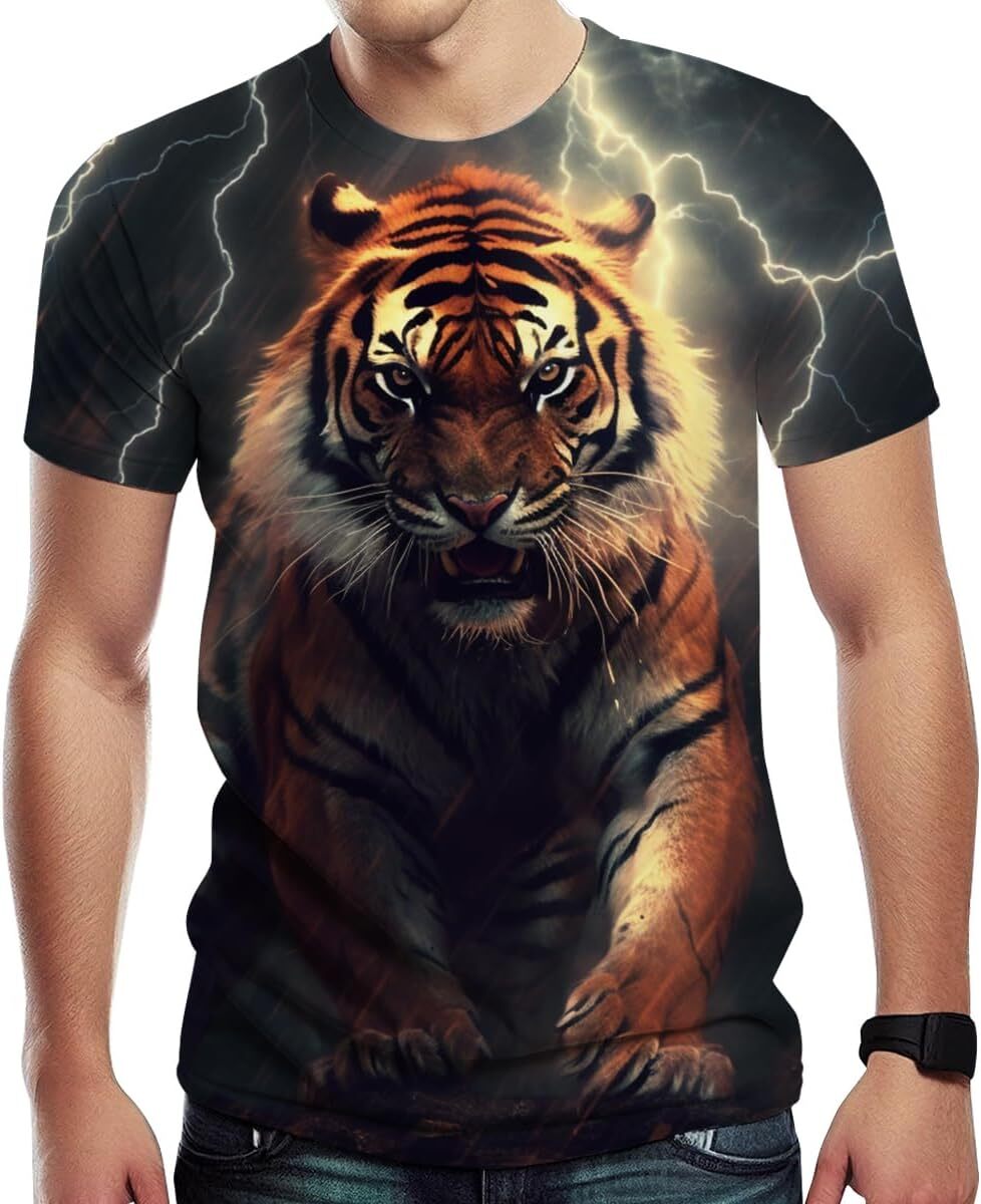 Mens T shirt Mens Casual Short Sleeve T-Shirt Tiger Graphic Funny tee Casual tops summer clothes animal print