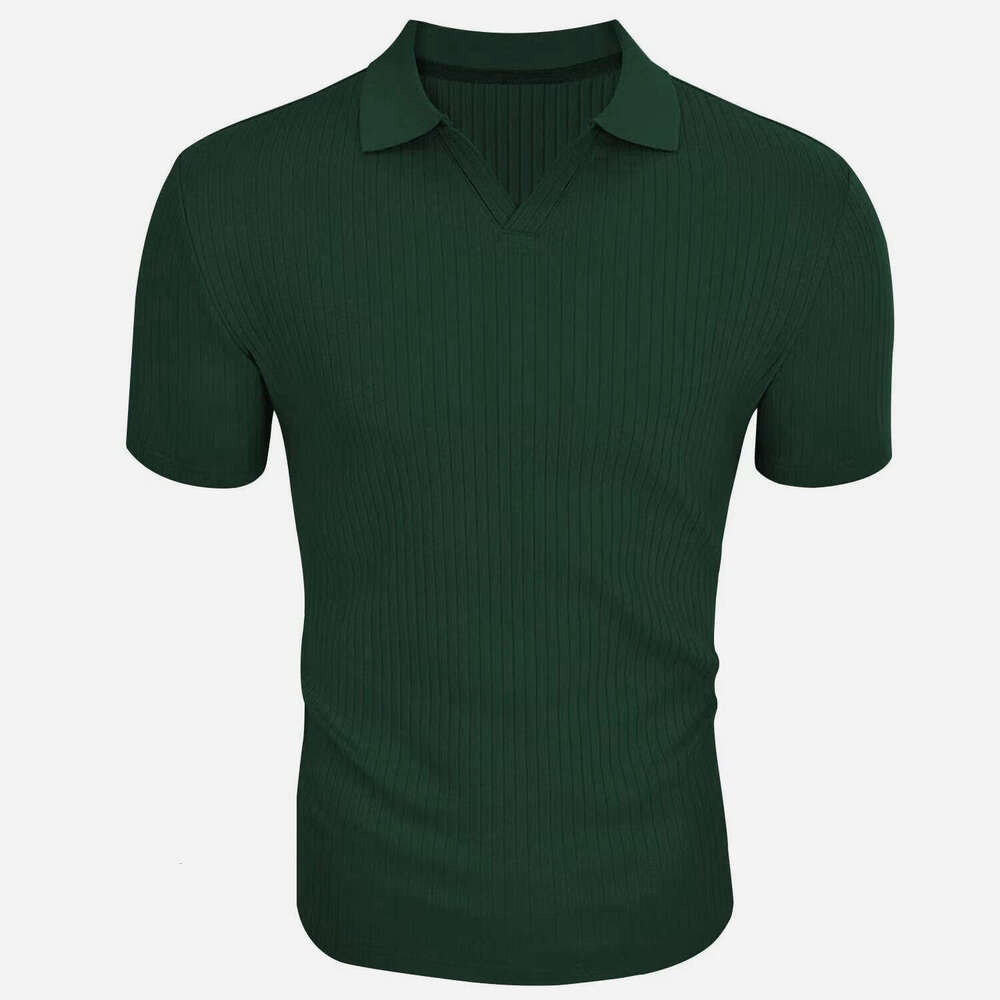 European and American summer polo shirt, V-neck vertical stripe short sleeved men's T-shirt, 2025 new casual versatile fashion clothing
