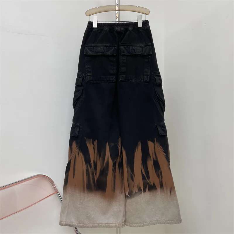 Jeans New Flame Dyed Multi Pocket Cargo For Spring 2025 Women's Couple Style Loose Cotton Wide Leg Pants Y2k