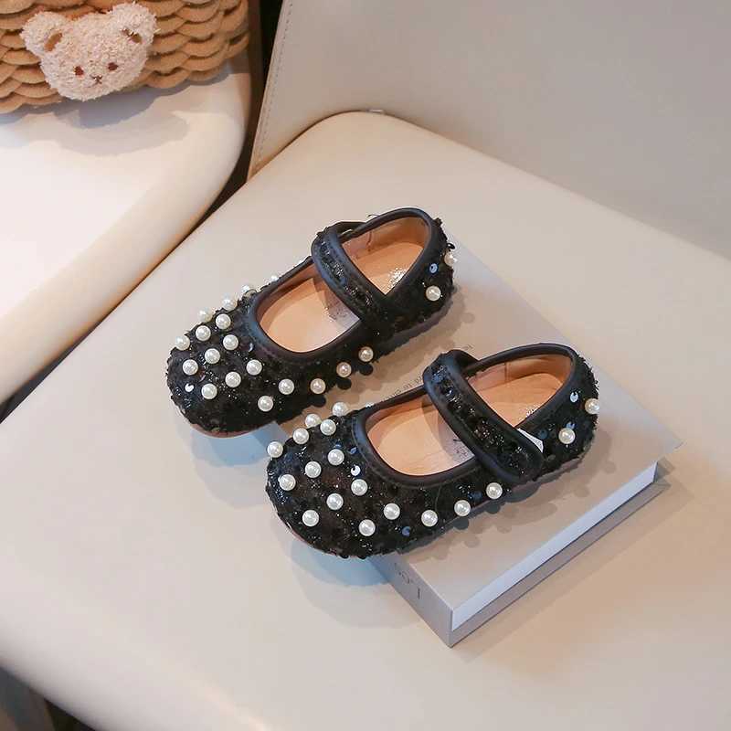 Spring Girls Princess Shoes Sequins Beading Elegant Toddler Kids Ballet Flats Flexiable Wedding Shallow Children Mary JanesT250306
