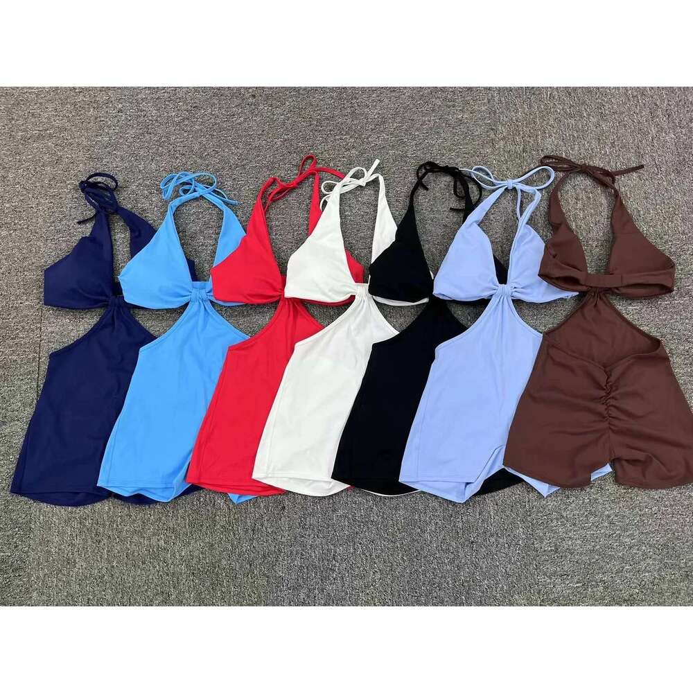New Pad Halter Deep V Neck Clothes Dance Sport Elastic Hollow Bodywork Bodybuilding Yoga One-Piece Pants KLMY