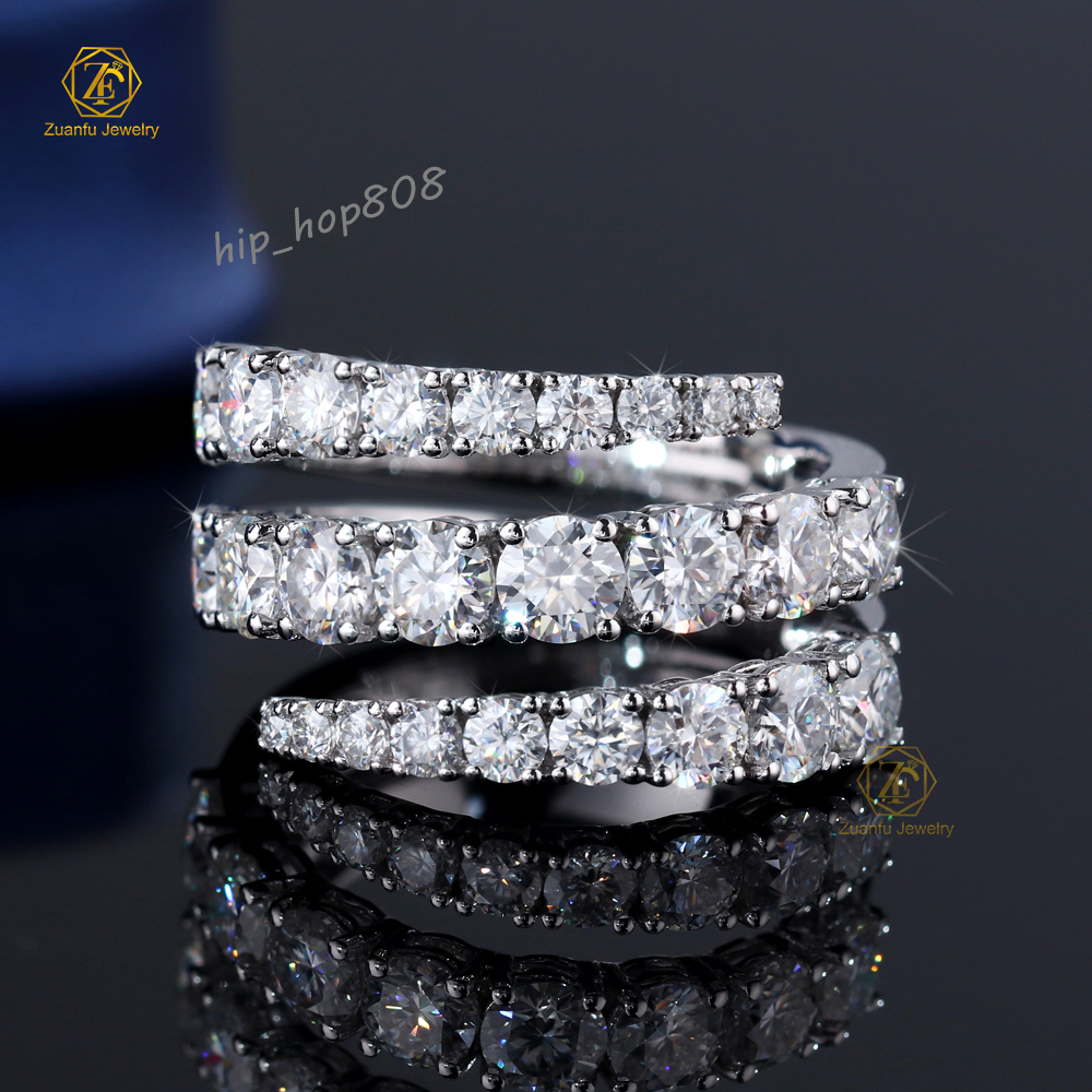 3 Rows 1.6mm - 4mm D VVS Moissanite Hip Hop Ring Wedding Jewelry 18K White Solid Gold Diamond Eternity Band Eternity Ring