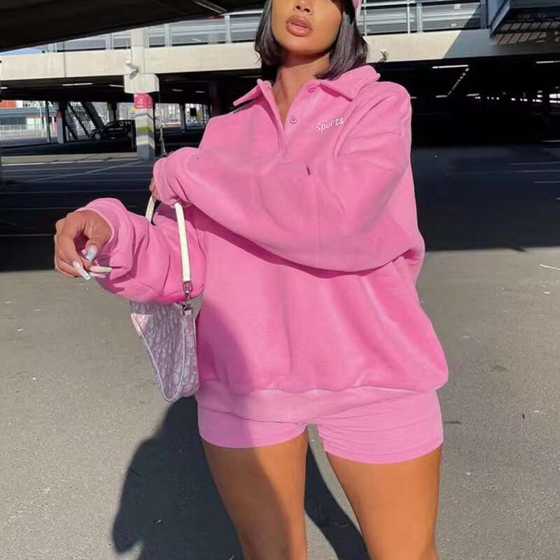 Women's Fashionable Autumn Sports Hoodie With Crew Neck Long Sleeved Embroidered Pullover Trendy Fleece Set