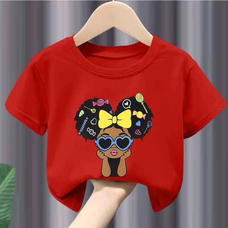Girls Summer Crew-neck Short-sleeved Top New Black Girls Print Top Kids Clothes Boys Girls ClothesT250306