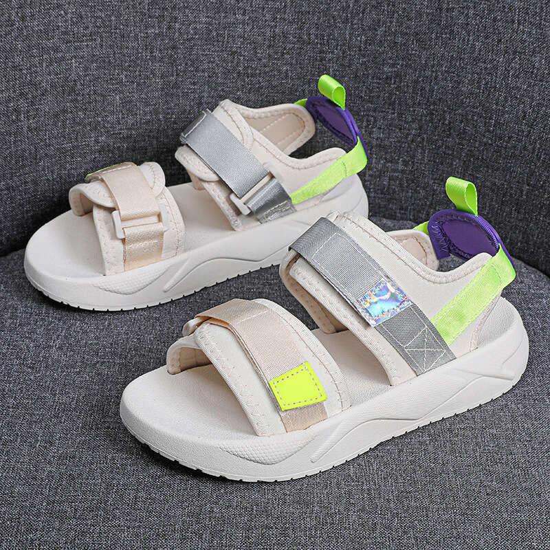 Sports Sandals for Women, Spring and Autumn 2025 New Edition, Internet Red Thick Casual Women's Shoes, Flat Soft Bottom Magic Sticker Beach Shoes