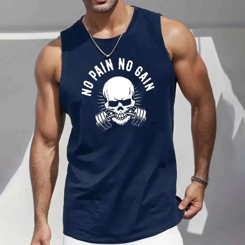 Summer Mens Sleeveless T-Shirt Fashion Braces Clothes Skull 3D Print Casual Outdoor Gym Clothing Man O Neck Pullover SportswearT250318
