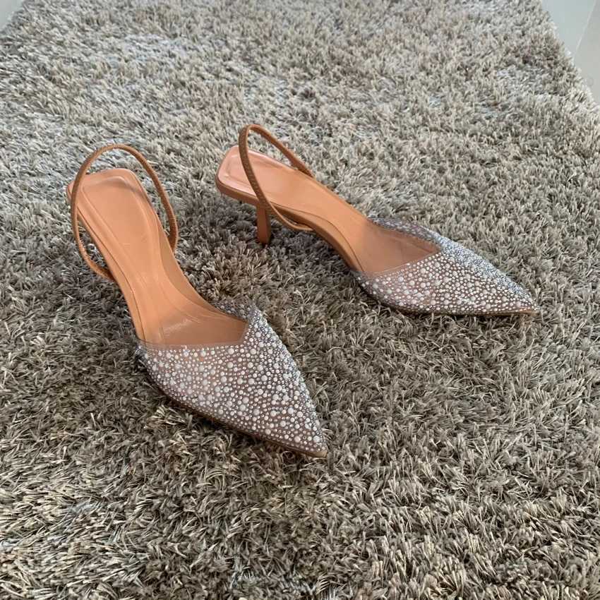 Summer Wens Pointed Toe High H Sandals Sexy Womens Shoes From Pearl Decorated Party Wedding Slingback Womens Sandals Shoes Y250306
