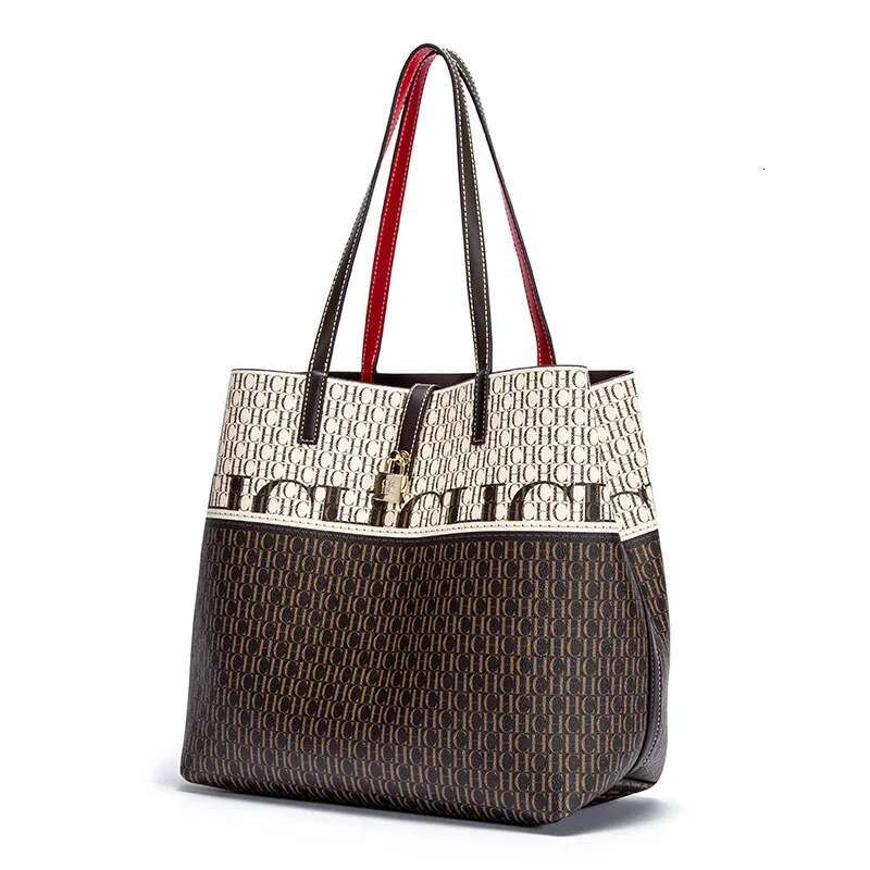 CH Alphabet Print Design Large Capacity Tote Daily Commuter Ladies Fashion Shoulder Bag Premium Versatile Leather