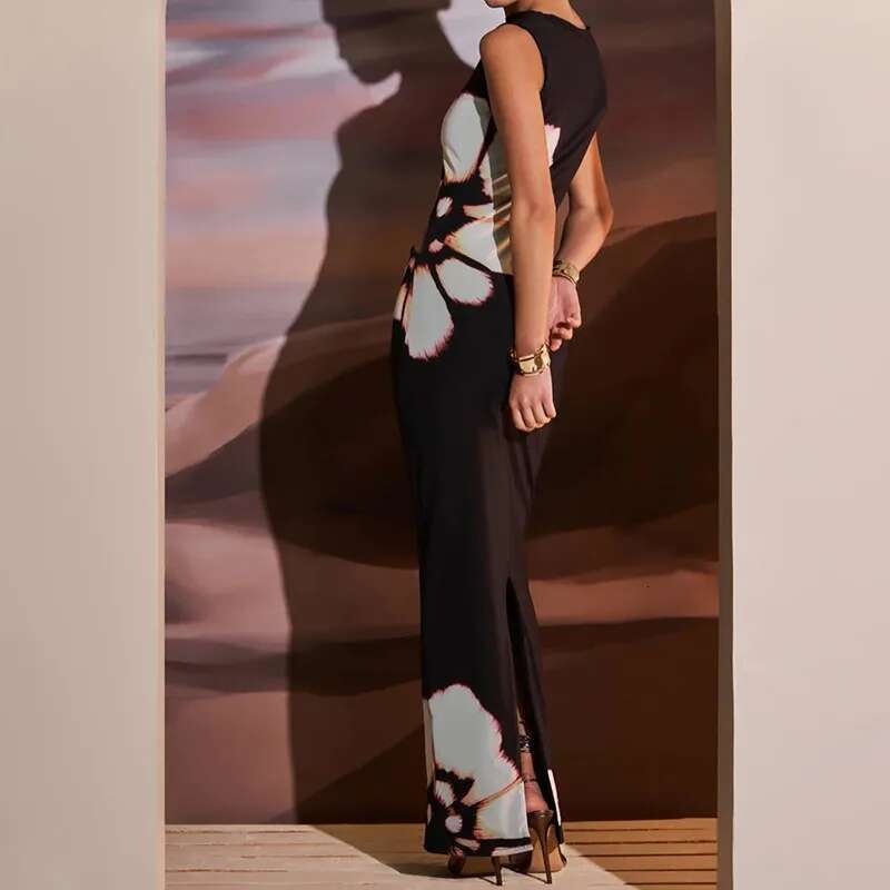 Summer Sexy Maxi For Women Streetwear Fashion Print Hollow Out Sleeveless New Slim Dress Casual Club Elegant Party Dresses KLMY