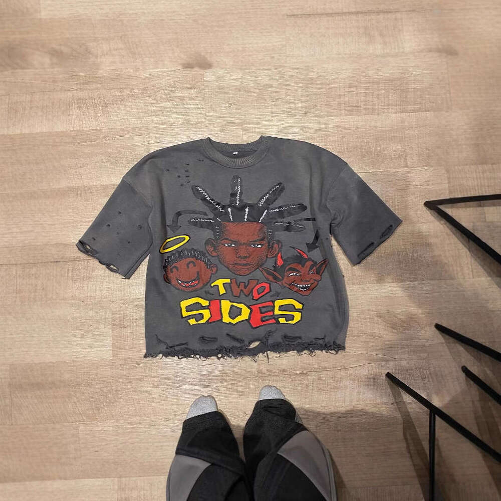 2025 Summer New American Hip Hop Unisex Personalized Piercing Fashion Trend Ins Loose Top T-shirt