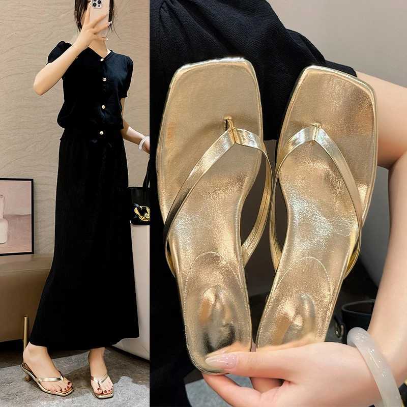 Warm Med Heel Pinc sandals with narrow straps and Kitten Heel Mes elegant flip cover for summer Y250306