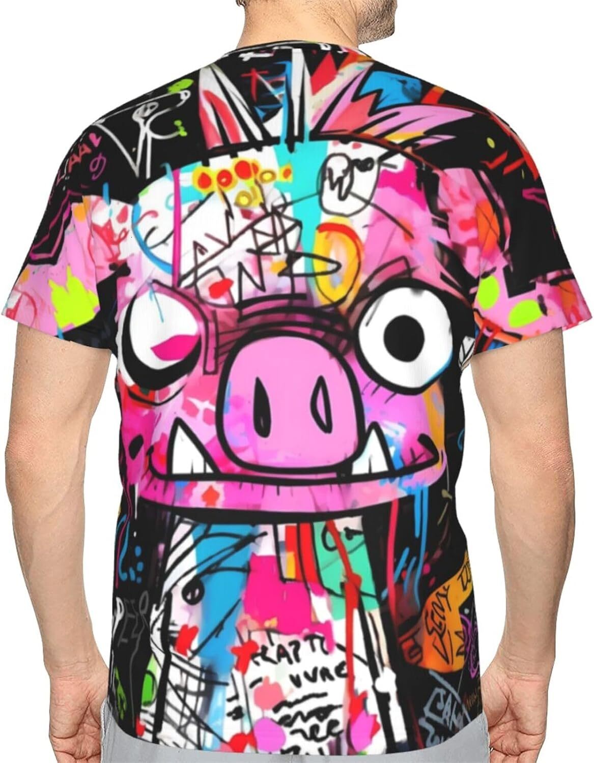 Mens T shirt Pig Graffiti Funny 3D Printed T-Shirt for Men Women Abstract Graffiti Art Comfort Fit Trendy Casual Short Sleeve Top tee Casual tops summ