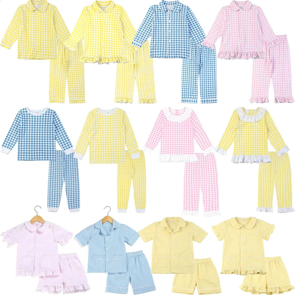 Mudbala Easter Spring Summer Pajamas Set Two Piece Lemon Checked Kids Boys And Girls Sibling Matching Pyjamas 250306