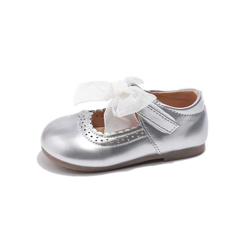 Unishuni 1-8Y Girls Flat Shoes Princess Mary Janes Child Patent Leather Infant Toddler Bowtie Shoes Kids Soft Sole Ballet ShoeT250306