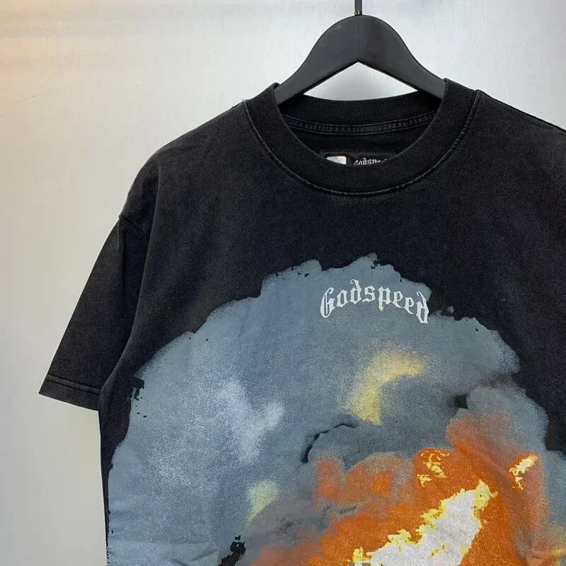 Original Tag American Style Hip Hop GOD SPEED Letter Printing High Street New Handsome Black Short Sleeve Top T-Shirt