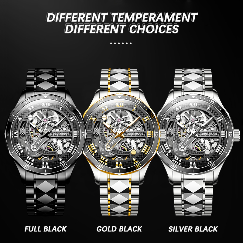 LIGE Classic Hollow Design Men's Fully Automatic Mechanical Watch Steel Strip Business Trend Waterproof Watch