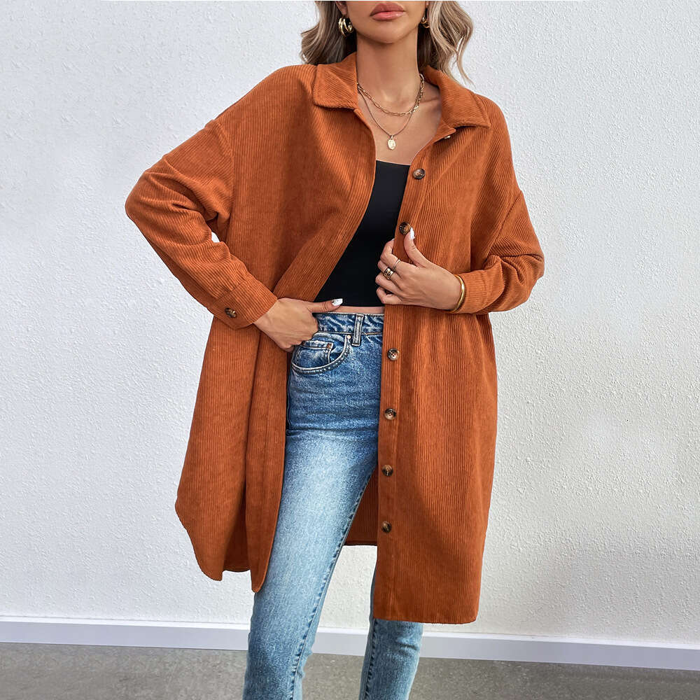 International Station American Casual Style Shirt For Autumn Winter, Loose And Versatile, Long Sleeved Breasted Corduroy Jacket KLMY