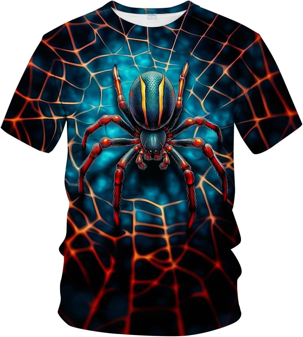 Mens T shirt Novelty Short Sleeve Crewneck Shirt Funny Spider Graphic T-Shirt tee Casual tops summer clothes