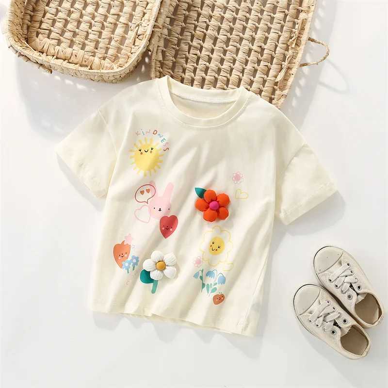 Jumping Meters 3-8T Flowers Kids Tees Hot Selling Cotton Summer Girls Tshirts Baby Clothes Childrens Tees TopsT250306