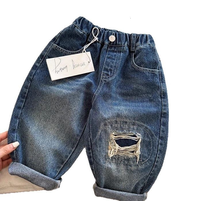 Ddmyshoesvip Spring New Collection Of Wear Children S Perforated Jeans Korean Edition Boys Pants Male And Female Baby Pants Trendy Style