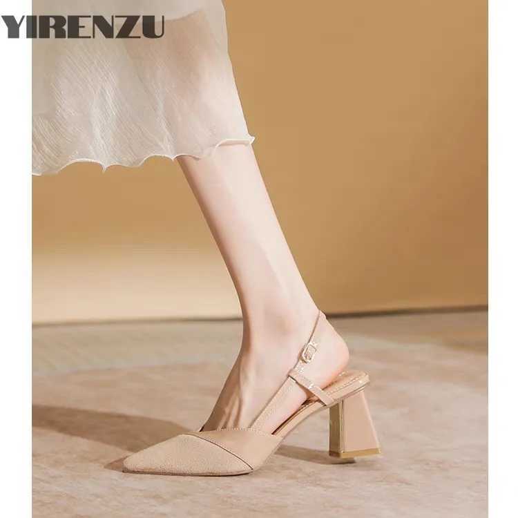 Sandals for Wan Pointed Toe Chunky Footwear Closed Thick Heel Summer 2025 Block High H Heeled Pumps Wens Shoes Korea Y250306