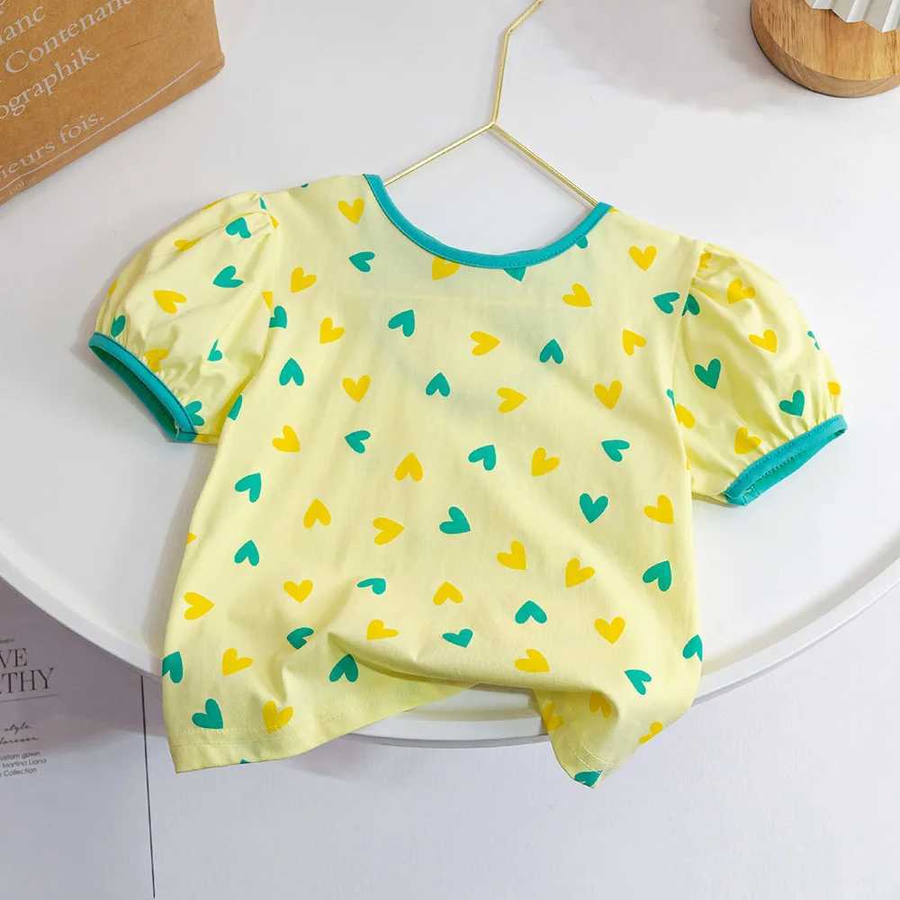 Summer Baby Girls Floral T-shirts Korea Style Bow Puffy Sleeve O-Neck Shirts Kids Girl Tops Children Clothes Tees 1-6Years OldT250306