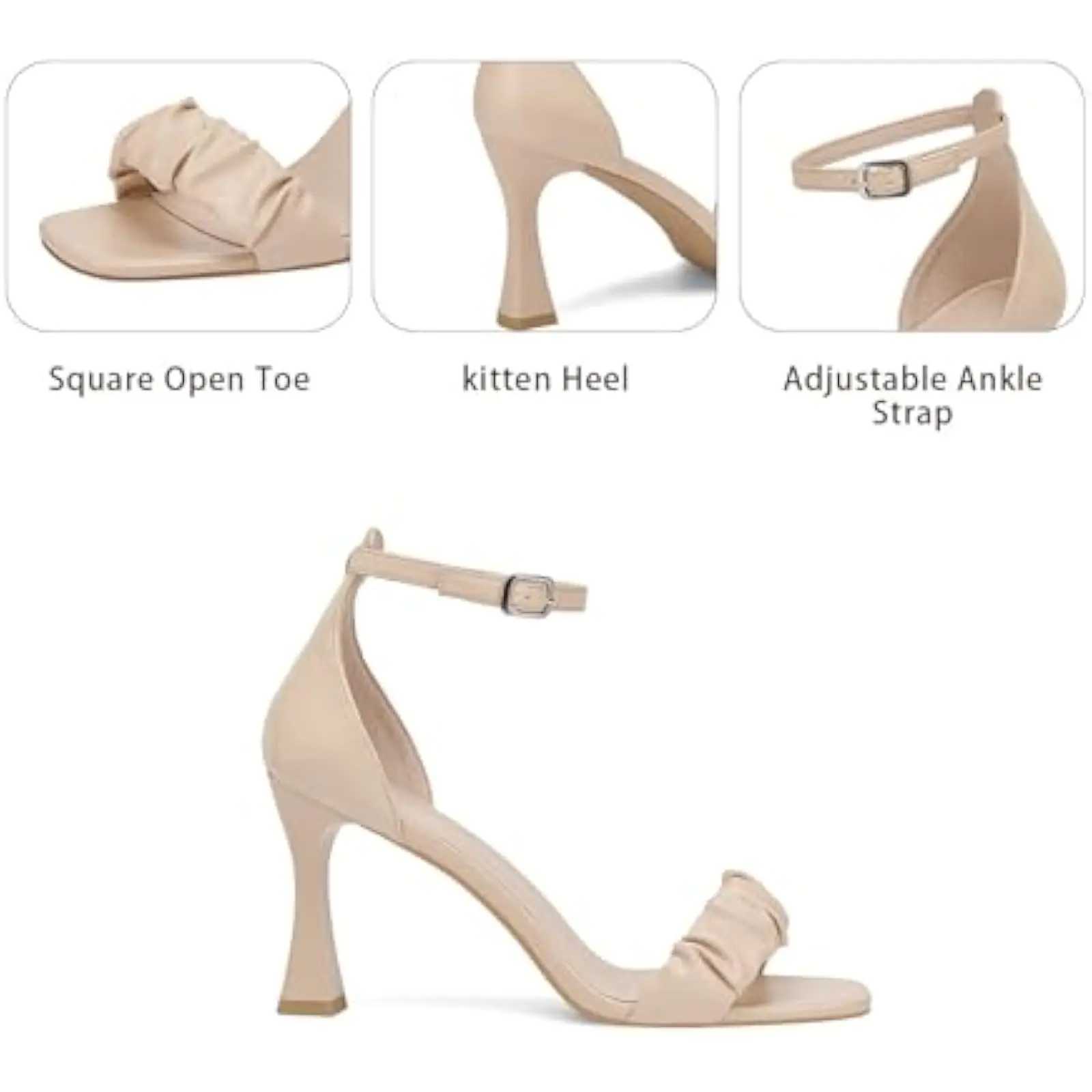 Nude Stiletto Heeled Sandals for Wen Open Square Toe Design with Ankle Strap Perfect for Wedding Bridal and Dressy Occasions Y250306