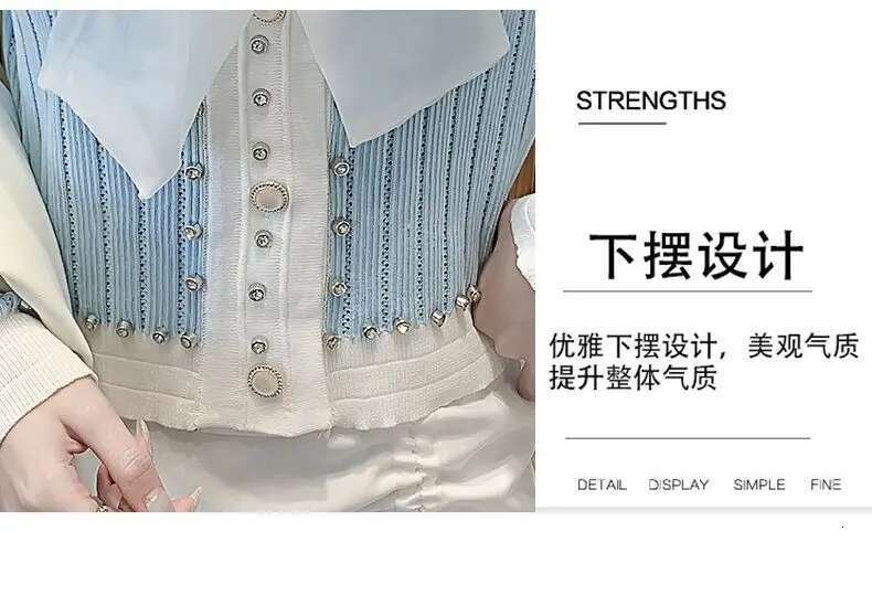 Xiaoxiangfeng Heavy Industry Nail Dia V-Neck Mesh Bow Top Women's And Fashionable Knitted Sweater