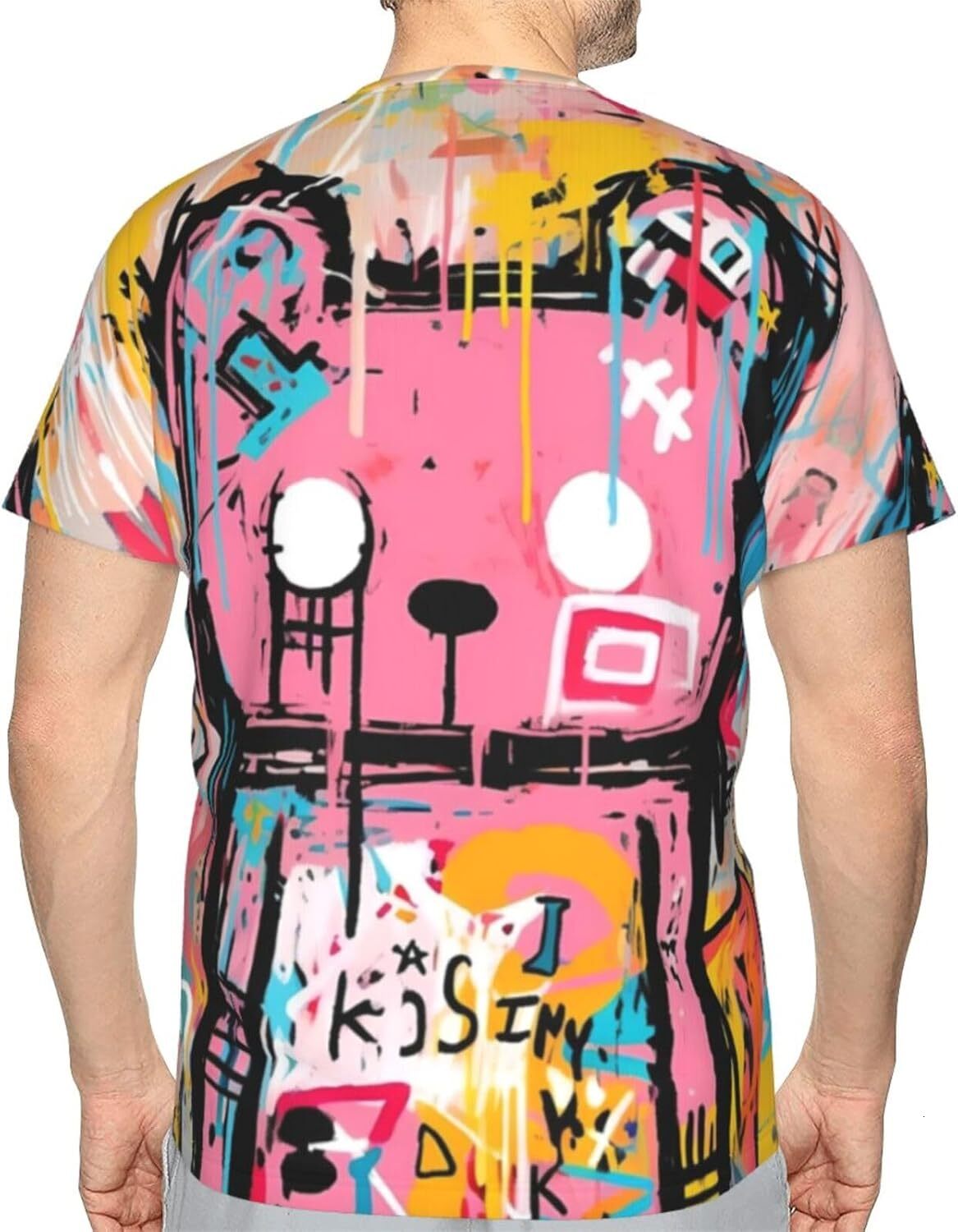 Mens T shirt Graffiti Bear Trendy 3D Graphic Tee - Cartoon Graffiti Print Soft Comfort Casual Summer Crew Neck T-Shirt Tops tee Casual tops summer clo