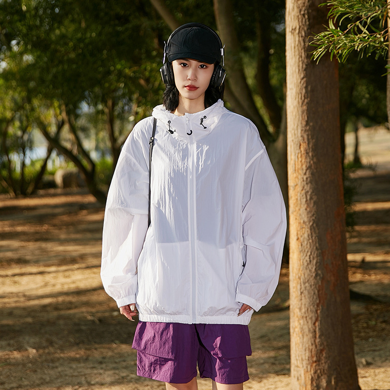 tracksuit Mountain style sun women, waterproof and UV resistant UPU50+sun protection clothing for men, loose fit hooded jacket, skin windbreaker