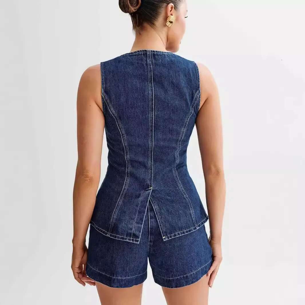 2024 Fashionable Casual High-Waisted Denim Skirt Set Women's Clothing Cross-Border Spring Summer Sleeveless