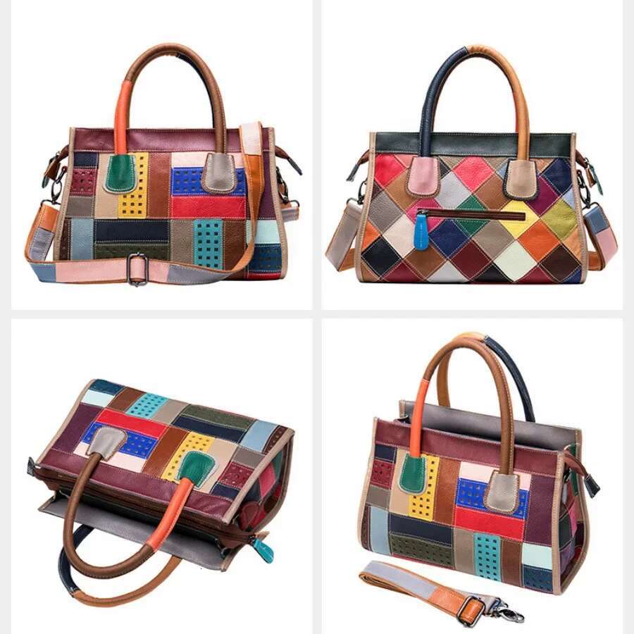 Women Multicolour Handbags Purses Real Leather Shoulder Designer Female Casual Tote Travel Bag Ladies Girl Hand Bags