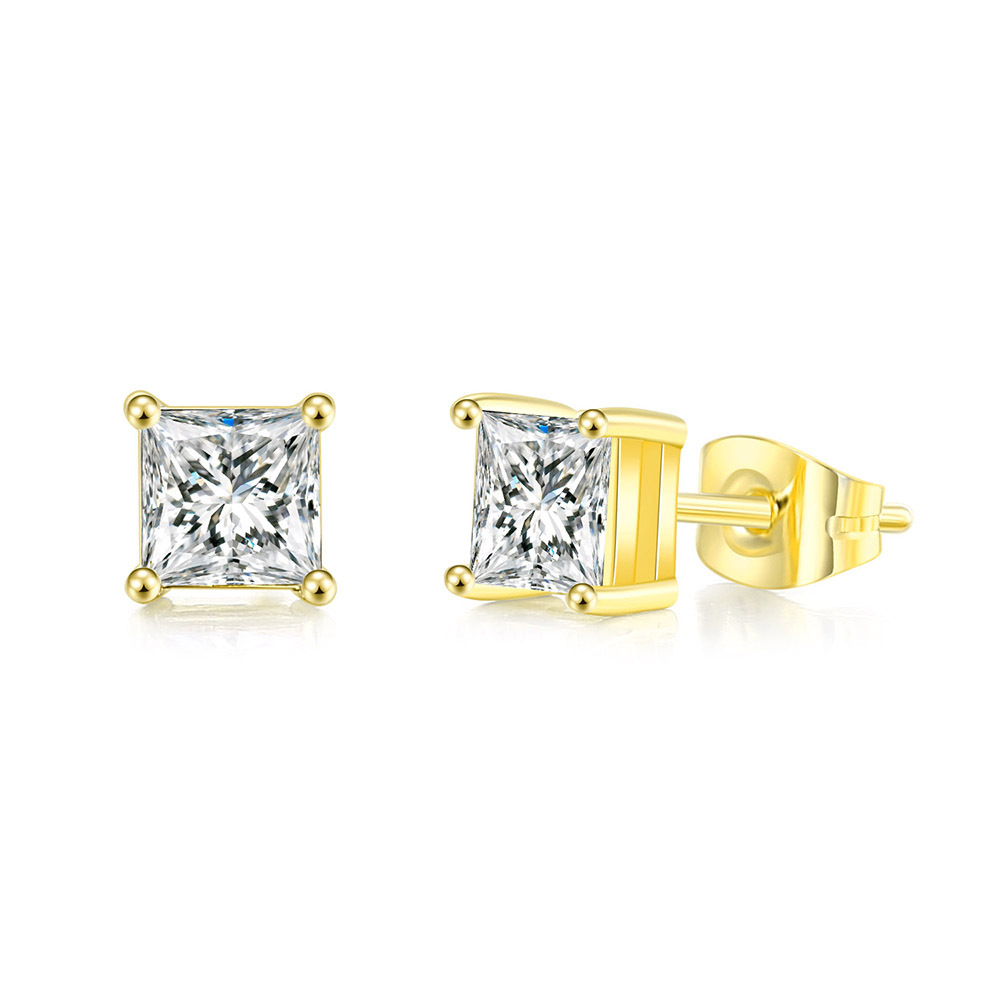 Popular Earrings Square Zircon Earrings Classic Gold Plated Single Diamond All Matching Earrings Hot Sell Ear Studs Jewelry Wholesale