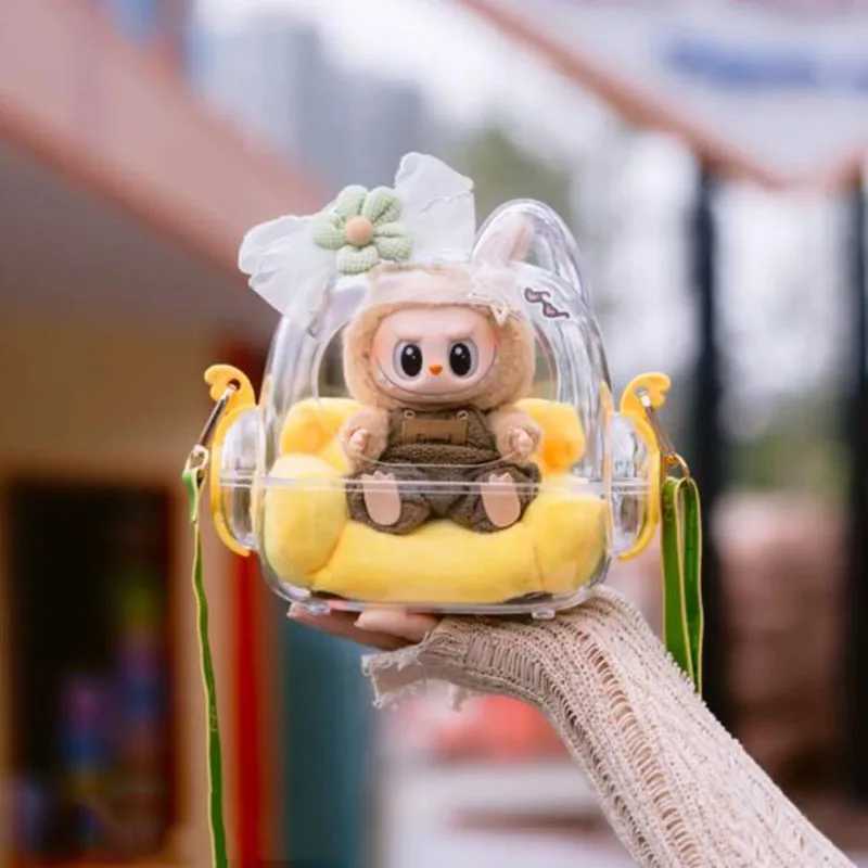 17cm Labubu Doll Storage Bag Cute Transparent Cotton Doll Crossbody Bag Toy Display Cabinet BJD Mini Sofa AccessoriesT250307