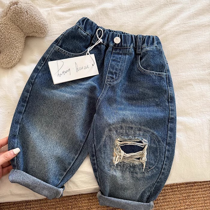 Ddmyshoesvip Spring New Collection Of Wear Children S Perforated Jeans Korean Edition Boys Pants Male And Female Baby Pants Trendy Style