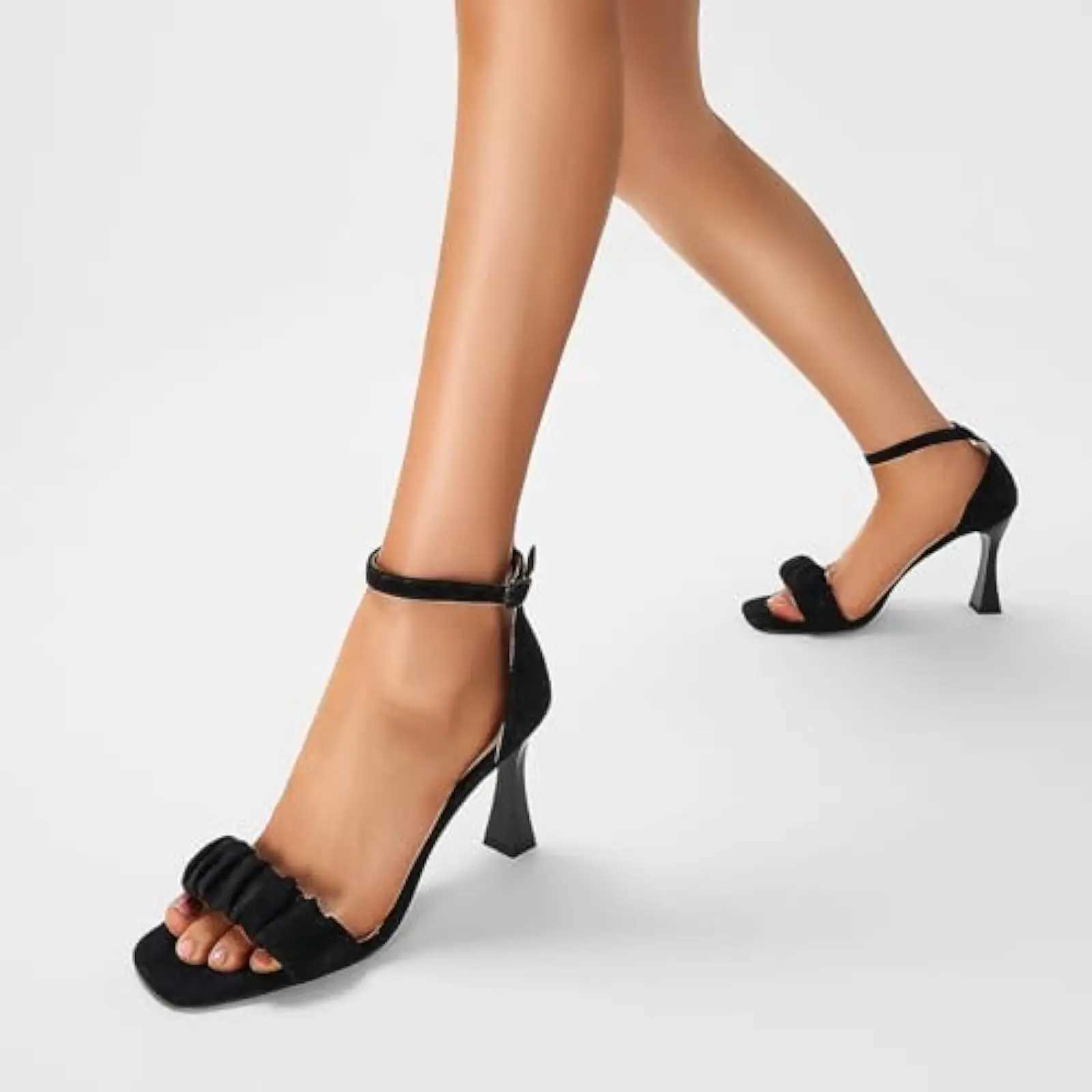 Elegant Wens High H Black Open Square Toe sandals stiletto heels and ankle straps - perfect for weddings and wedding events Y250306
