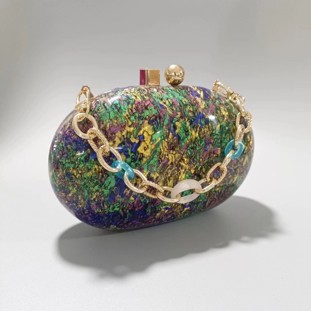 Apricot Pearlescent Coffee Oval Head Fashion Cross Shoulder Evening Bag Vintage lucite evening bag