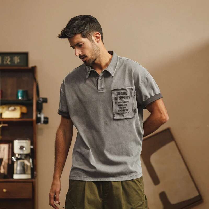 American Workwear T-Shirt For Men's Summer Breathable Lapel POLO Loose Fitting Fashion Trend Casual Top